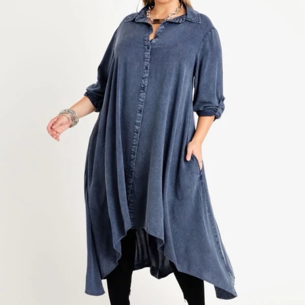 Ashley Stewart Chic Denim Blue Button-Down Dress. Size 22/24